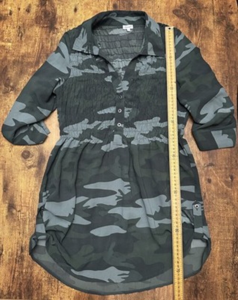 Kismet Camouflage Print Smocked Waist Tunic Top Size M #366